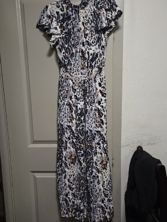 ivy strip Pants - Abstract Animal Print White Maxi Dress with Smocked Waist